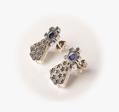 Pendientes Virgen del Pilar esmalte y flores